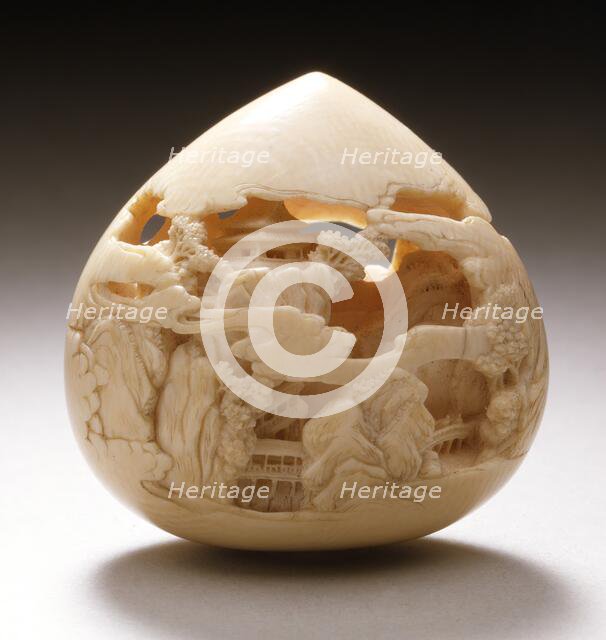 Buddhist Jewel of Wisdom Carved with Mountain Pavilions, Mid- to late 19th century. Creator: Kaigyokusai Masatsugu.