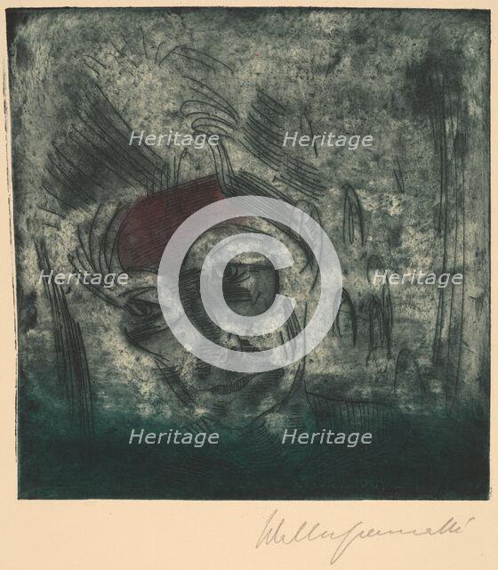 Bust of a Weary Man, Self-portrait (Ermüdender Kopf, Selbstporträt), 1922. Creator: Walter Gramatté.