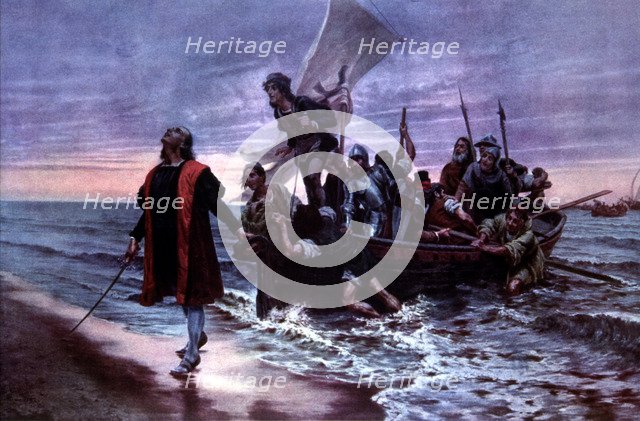 Discovery of America, landing by Christopher Columbus in the first territory discovered..