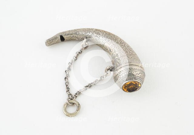 Vinaigrette with Whistle in the Form of a Hunting Horn, Scotland, c. 1840. Creator: Unknown.