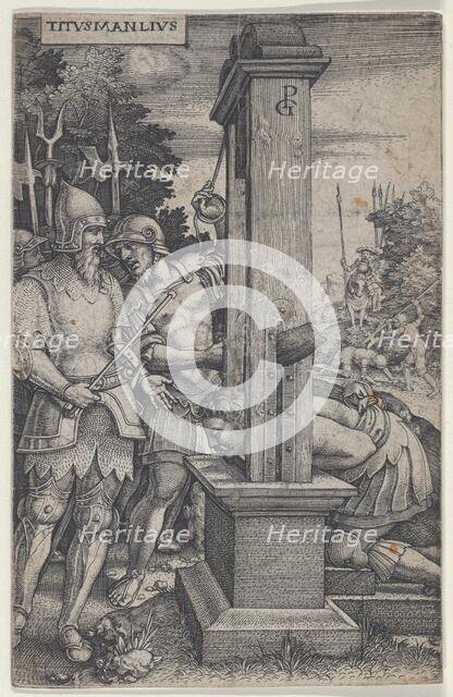 Titus Manlius, from Roman Heroes, 1535. Creator: Georg Pencz.