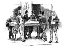 The Colliery Strike and the London Coal Exchange: doing business at the desks, 1890. Creator: Unknown.