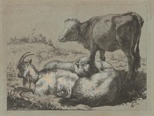 Standing Ox, Two Sheep, and a Goat, c. 1762. Creator: Francesco Londonio.