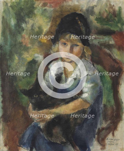 Little Girl with a Cat (Portrait of Ruth Wood-Gaylor), 1917. Creator: Pascin, Jules (1885-1930).