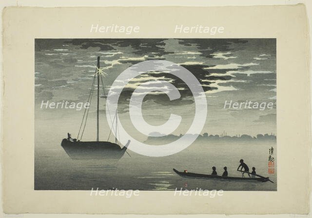Moonlight through the Clouds off the Haneda Coast, Japan, 1929 (original...pub posthumously). Creator: Kobayashi Kiyochika.