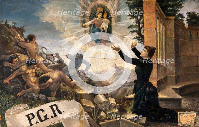 A woman expressing thanks to the Madonna del Parto for cure of insanity in the form of expelled... Creator: Unknown.