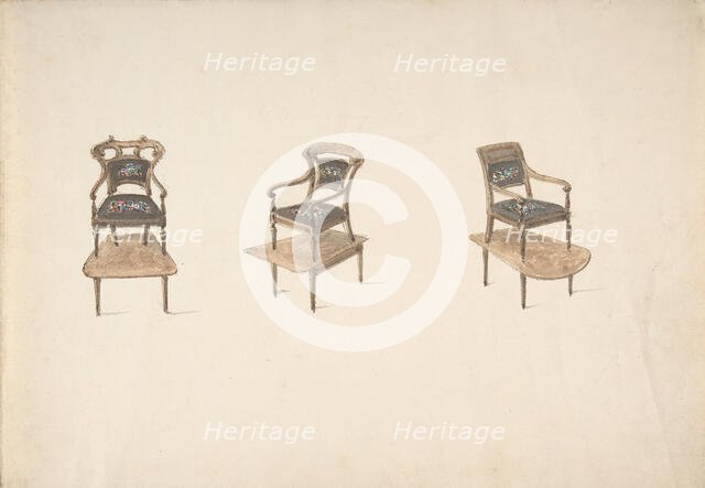Design for Three Small Elevated Armchairs, early 19th century. Creator: Anon.
