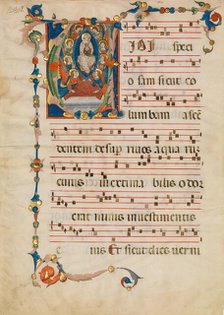 Manuscript Leaf with the Assumption of the Virgin in an Initial V, from an Antiphonary, ca. 1340. Creators: Niccolò di ser Sozzo, Virgin Mary.