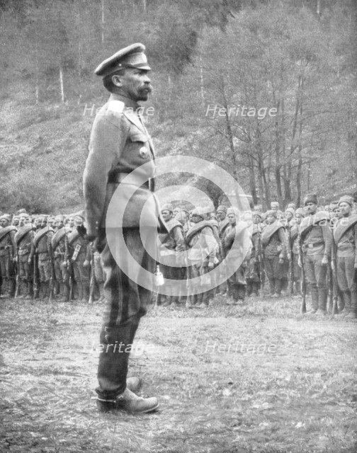 General Kornilov inspecting Russian troops, 1st July 1917. Artist: Unknown