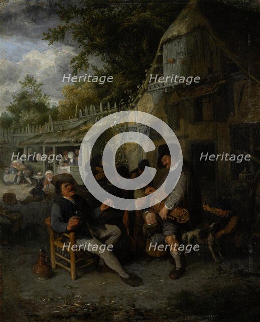 Country Inn with Hurdy-Gurdy Player, 1681. Creator: Cornelis Dusart.