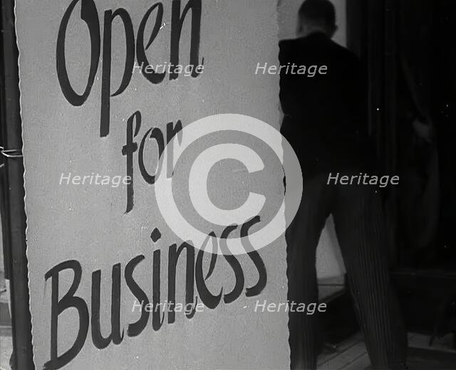 A Sign Reading 'Open for Business', 1941.  Creator: British Pathe Ltd.