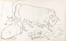 Two Cows And A Dog, 1825-1839. Creator: James Howe.