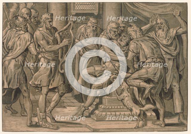 David Playing the Harp before Saul, 1555. Creator: Frans Floris (Dutch, 1519-1570).