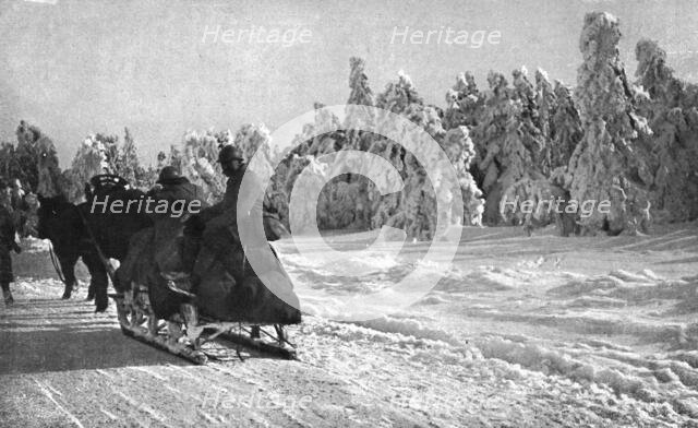 The Last German Roads; Snow in Alsace. Supply by sledge, 1917. Creator: Unknown.