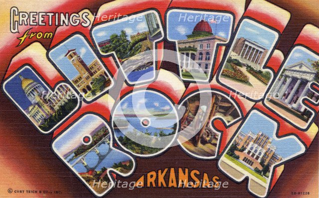 'Greetings from Little Rock, Arkansas', postcard, 1945. Artist: Unknown