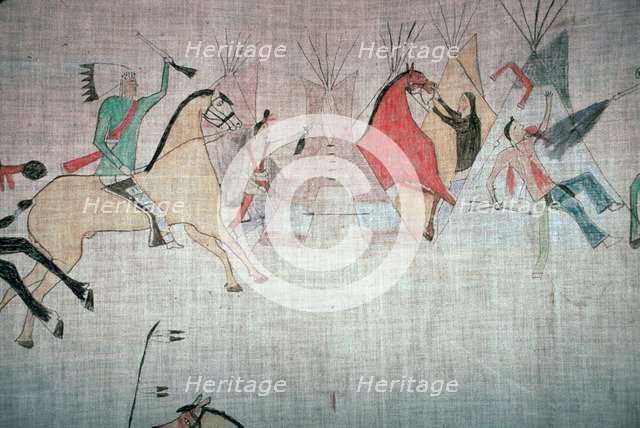Blackfoot Native American tepee lining showing an attack on a camp Artist: Unknown