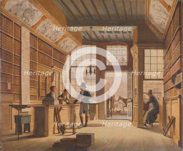 The Shop of the Bookdealer Pieter Meijer Warnars on the Vijgendam in Amsterdam, 1820. Creator: Johannes Jelgerhuis.