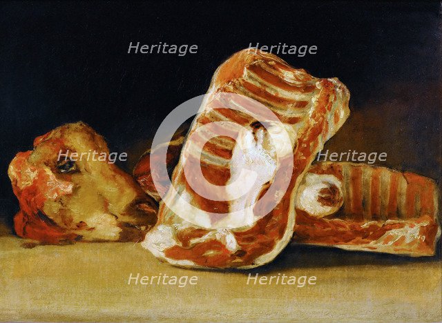 Still life of Sheep's Ribs and Head (The Butcher's counter). Artist: Goya, Francisco, de (1746-1828)