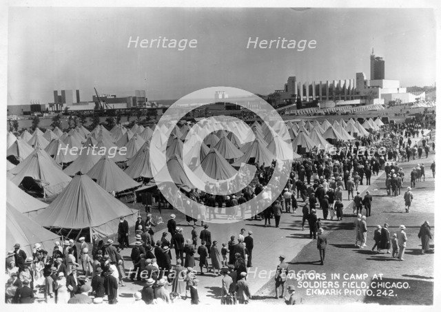 Crowds of people visiting a military encampment at Soldiers Field, Chicago, Illinois, USA, 1930. Artist: Unknown