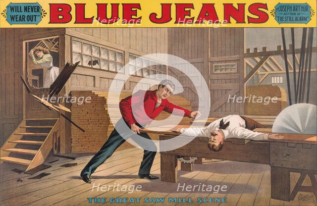 Saw Mill Scene, from Blue Jeans, ca. 1890., ca. 1890. Creator: Anon.