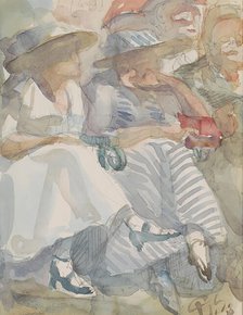 Two seated women in the front row in an audience, 1916. Creator: Reijer Stolk.