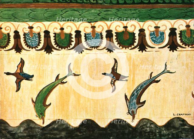 Mural frieze in the Tomb of the Lionesses (Tomba delle Leonesse), Tarquinia, Italy, (1928).  Creator: Unknown.