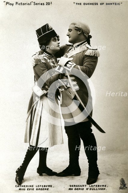 Evie Greene and Denis O'Sullivan in a scene from The Duchess of Dantzig, early 20th century.Artist: Raphael Tuck & Sons