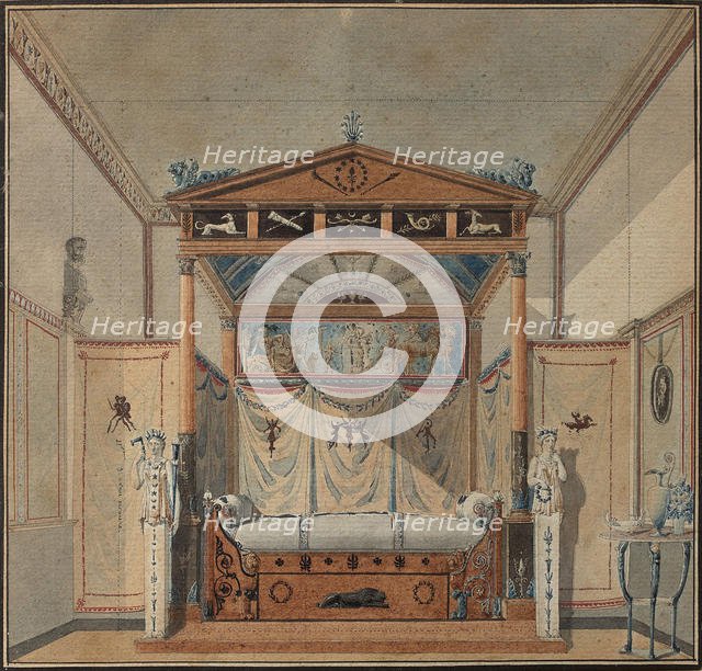 Design of the Bed, c. 1800. Creator: Percier, Charles (1764-1838).