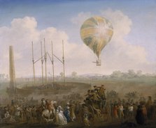 'The Ascent of Lunardi's Balloon from St George's Fields', c1790. Artist: Julius Caesar Ibbetson