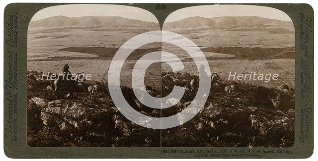 Gideon's battlefield and the Hill of Moreh, north from Jezreel, Palestine, 1900.Artist: Underwood & Underwood