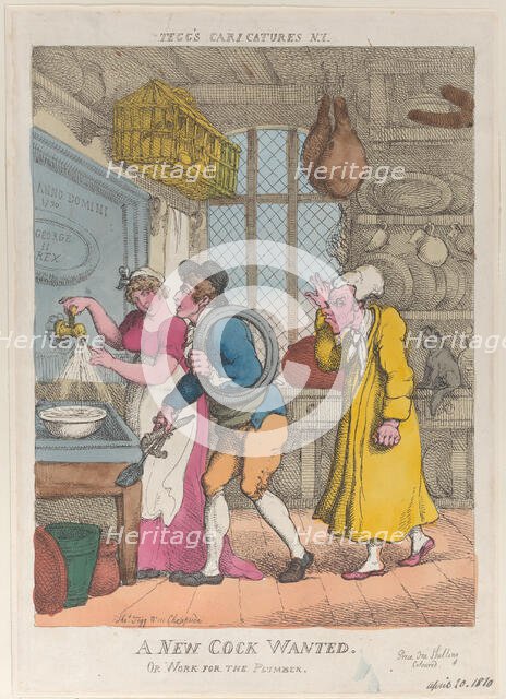 A New Cock Wanted, or Work for the Plumber, April 20, 1810., April 20, 1810. Creator: Thomas Rowlandson.