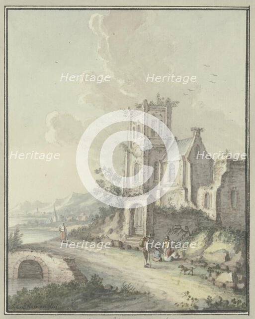 Church ruins by the water, late 18th century. Creator: Johann Caspar Zehender.