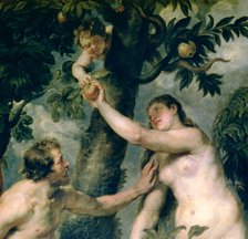 Detail of painting by Peter Paul Rubens (1577 - 1640) 'Adam and Eve', preserved in the Prado Muse…