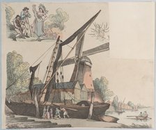 River Scene with Windmill (from Plate 9, Outlines of Figures, Landscapes and C..., January 20, 1791. Creator: Thomas Rowlandson.