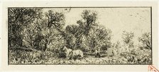 Two Horses in a Wood, 1845. Creator: Charles Emile Jacque.