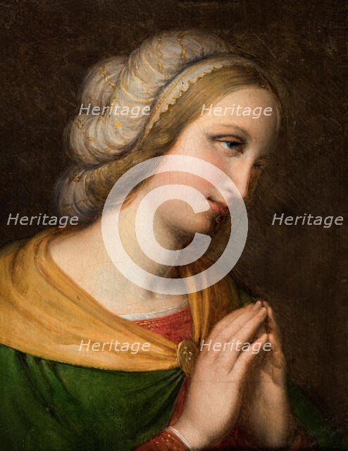 Head and shoulders portrait of a praying woman. Copy of a painting by Perugino, n.d., c1800-1860. Creator: Johan Ludvig Gebhard Lund.