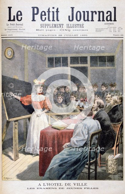Young girls taking exams in a Town Hall, France, 1895. Artist: Oswaldo Tofani