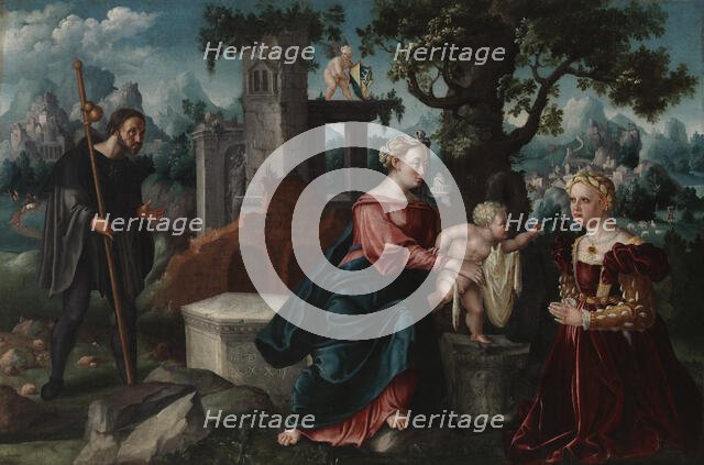 Virgin, Child and donors, c16th century. Creator: Unknown.