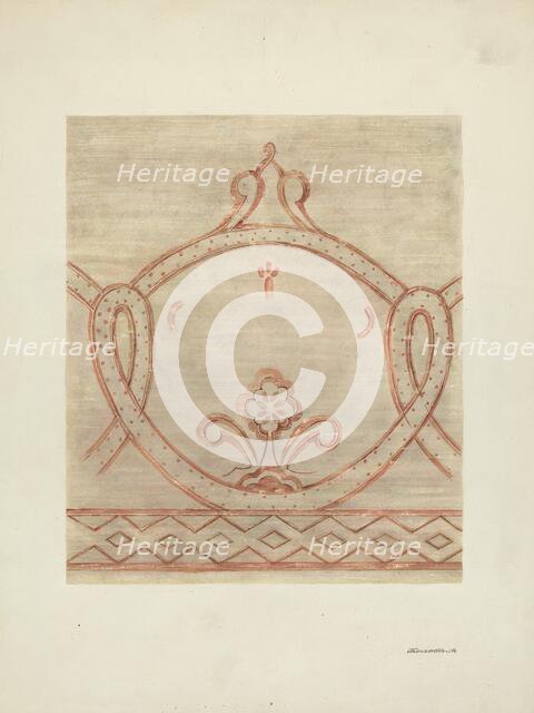 Wall Painting, Restoration Drawing from Reassembled Fragments, c. 1940. Creator: Gerald Transpota.