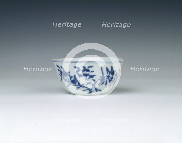 Blue and white bowl with song birds, Qing dynasty, China, c1720-1725. Artist: Unknown