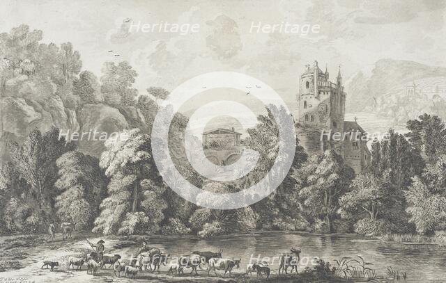 Landscape with Castle and Shepherd Tending Flock, 1704. Creator: Cornelis Ploos van Amstel.