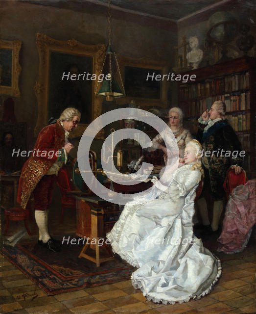 Empress Catherine II visiting the scholar Mikhail Lomonosov, 1884. Artist: Fyodorov, Ivan Kuzmich (1853-?)