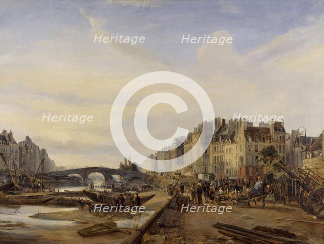 Pont-Marie and Port Saint-Paul, c1827. Creator: Charles Louis Mozin.