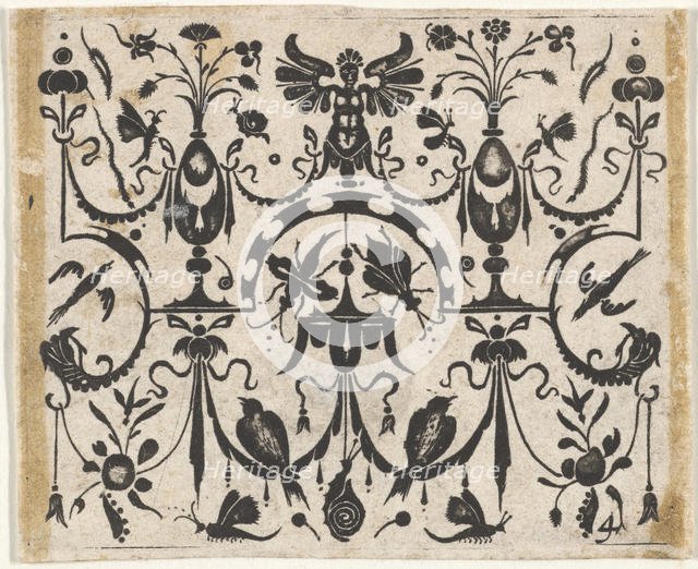 Blackwork Print with a Symmetric Grotesque Pattern, ca. 1620. Creator: Claes Jansz Visscher.