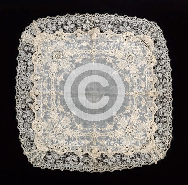 Handkerchief, probably French, 1850-70. Creator: Unknown.