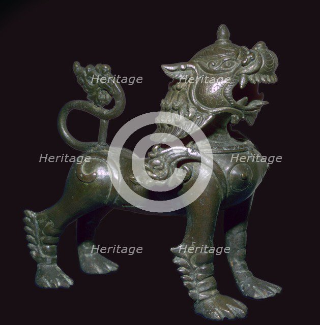 Bronze lion figure from Nepal. Artist: Unknown