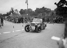 Singer B37 1.5 litre sports of FS Barnes competing in the South Wales Auto Club Welsh Rally, 1937 Artist: Bill Brunell.