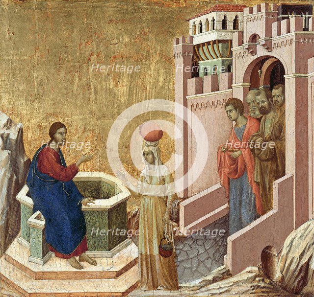 Christ and the Samaritan Woman. Artist: Duccio di Buoninsegna (1260-1318)