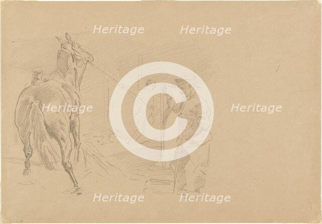 Man Pulling a Horse into a Stall, 1918. Creator: John Singer Sargent.