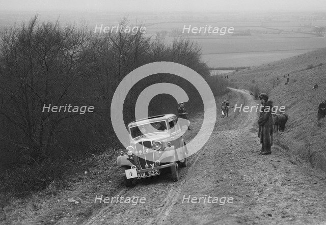 Standard Little Nine saloon competing in a trial, Crowell Hill, Chinnor, Oxfordshire, 1930s. Artist: Bill Brunell.